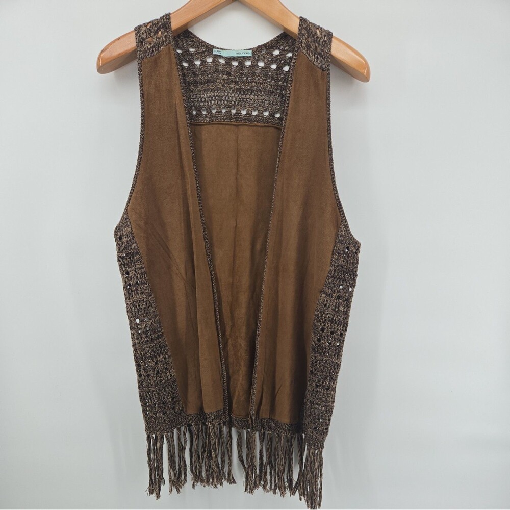 Maurice Women Vest S Brown Fringe Suede Crochet Boho Chic Festival Hippie Artist